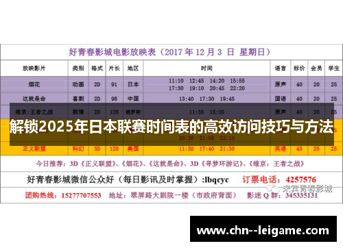 解锁2025年日本联赛时间表的高效访问技巧与方法