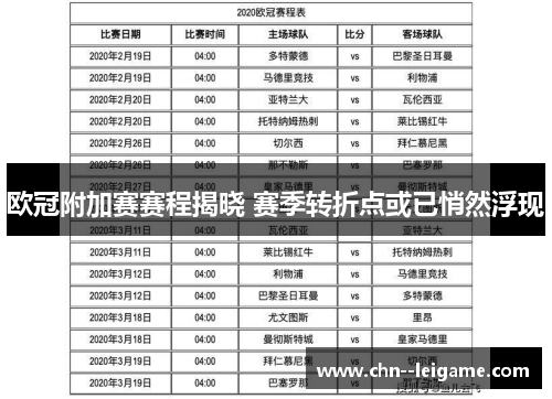 欧冠附加赛赛程揭晓 赛季转折点或已悄然浮现 欧冠附加赛赛程揭晓 赛季转折点或已悄然浮现