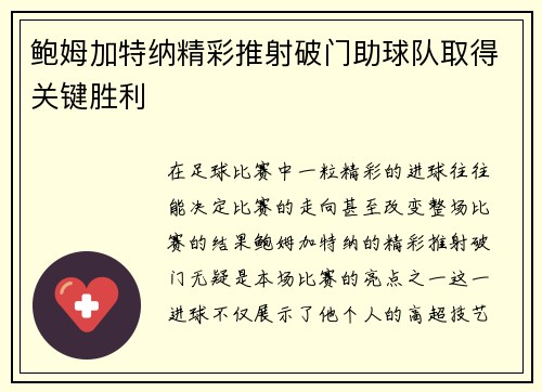 鲍姆加特纳精彩推射破门助球队取得关键胜利 鲍姆加特纳精彩推射破门助球队取得关键胜利